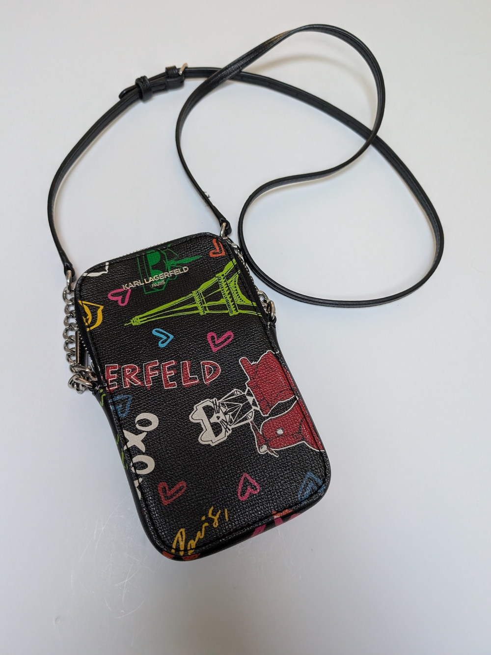 Karl Lagerfeld Black Graffiti Crossbody Phone Pouch